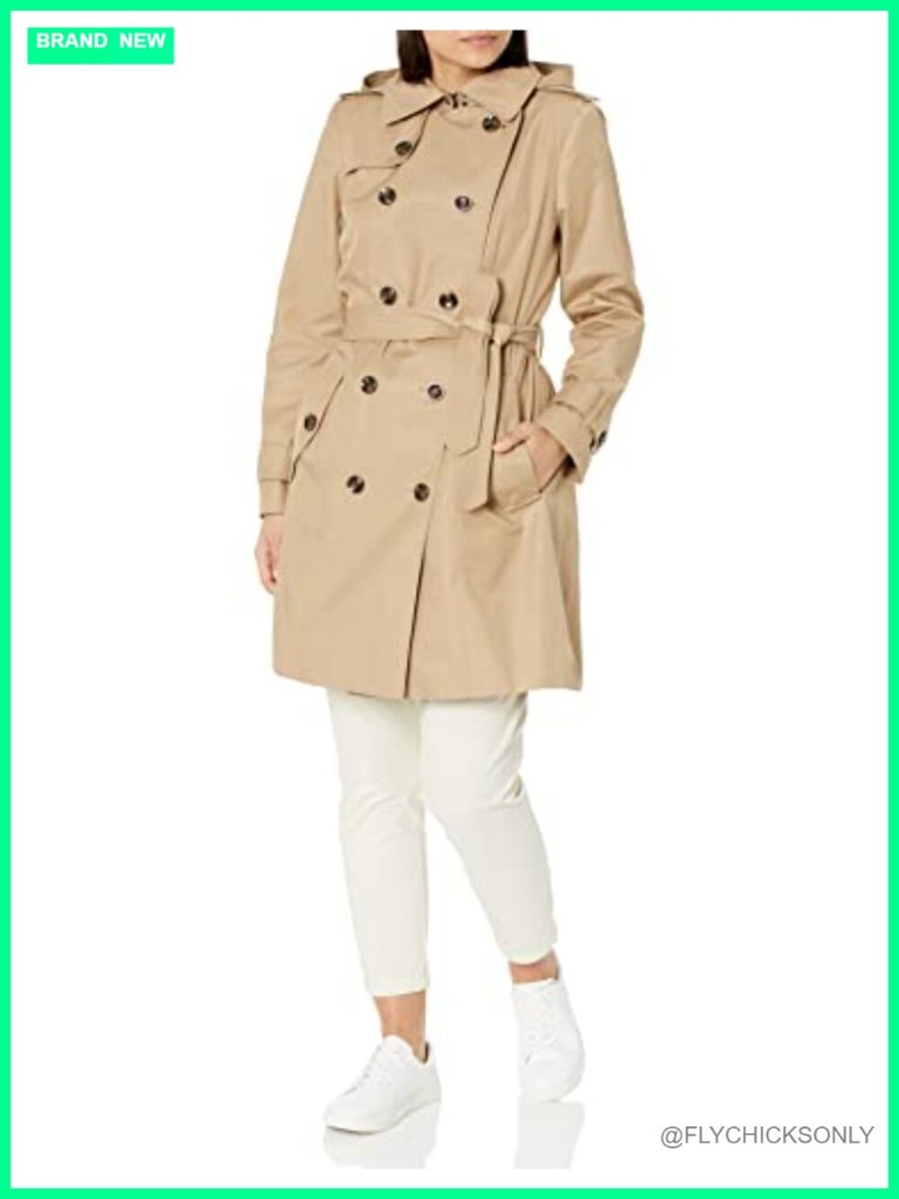 Double Breasted Short Trenchcoat with Belt and Removable Hood